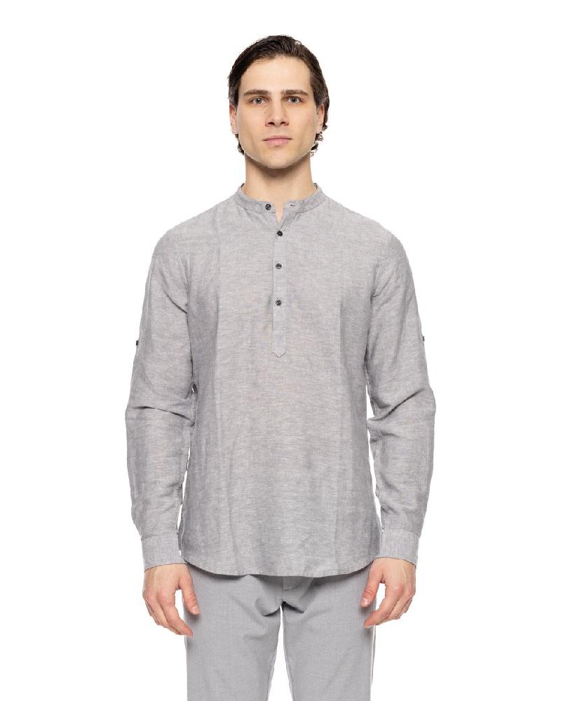 SMART ST' Ανδρική λινή μπλούζα με γιακά mao - 51-203-003