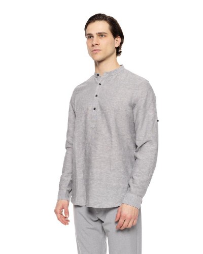 SMART ST' Ανδρική λινή μπλούζα με γιακά mao - 51-203-003