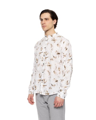 SMART ST' Ανδρικό allover λινό πουκάμισο με γιακά mao - 51-203-005