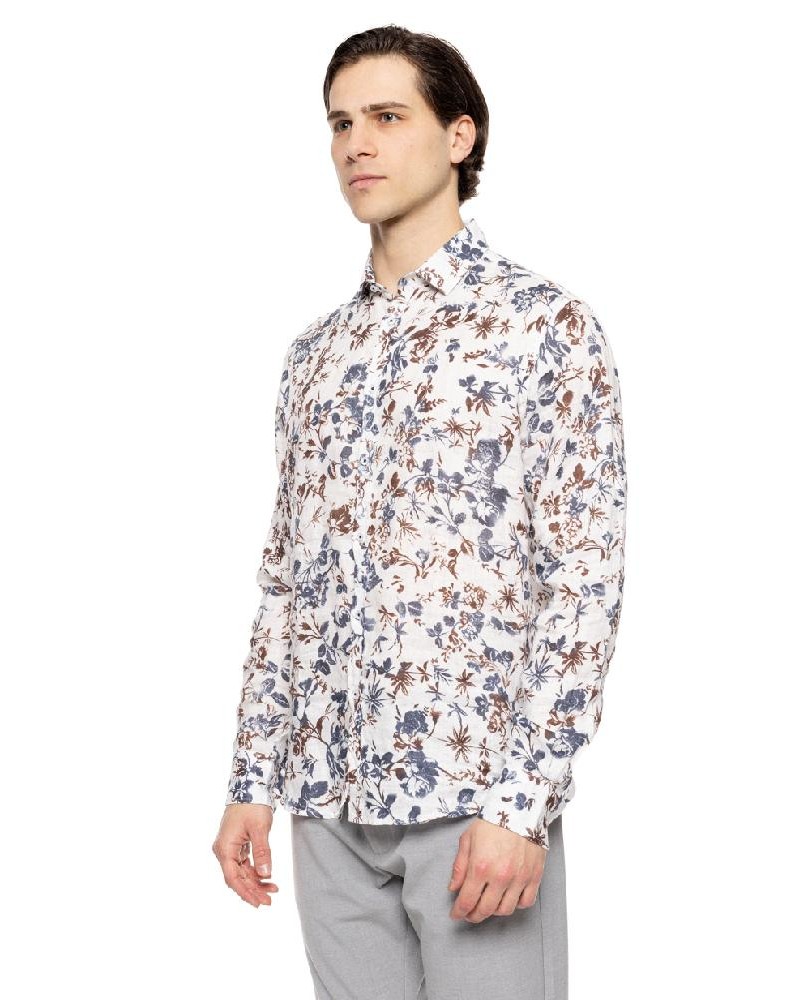 SMART ST' Ανδρικό allover λινό πουκάμισο με γιακά - 51-203-006