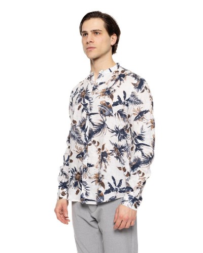 SMART ST' Ανδρικό allover λινό πουκάμισο με γιακά mao - 51-203-007