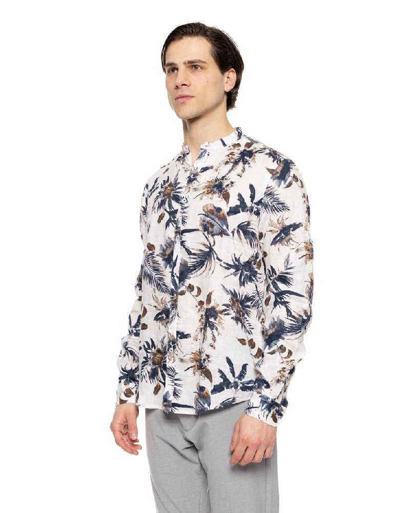 SMART ST' Ανδρικό allover λινό πουκάμισο με γιακά mao - 51-203-007