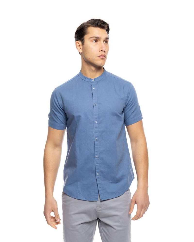 SPLENDID ST'  Ανδρικό λινό κοντομάνικο πουκάμισο με "mao" κολλάρο - 53-203-005