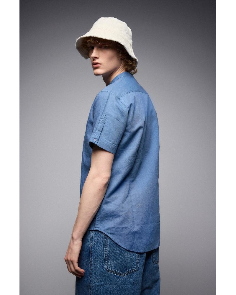 SPLENDID ST'  Ανδρικό λινό κοντομάνικο πουκάμισο με "mao" κολλάρο - 53-203-005