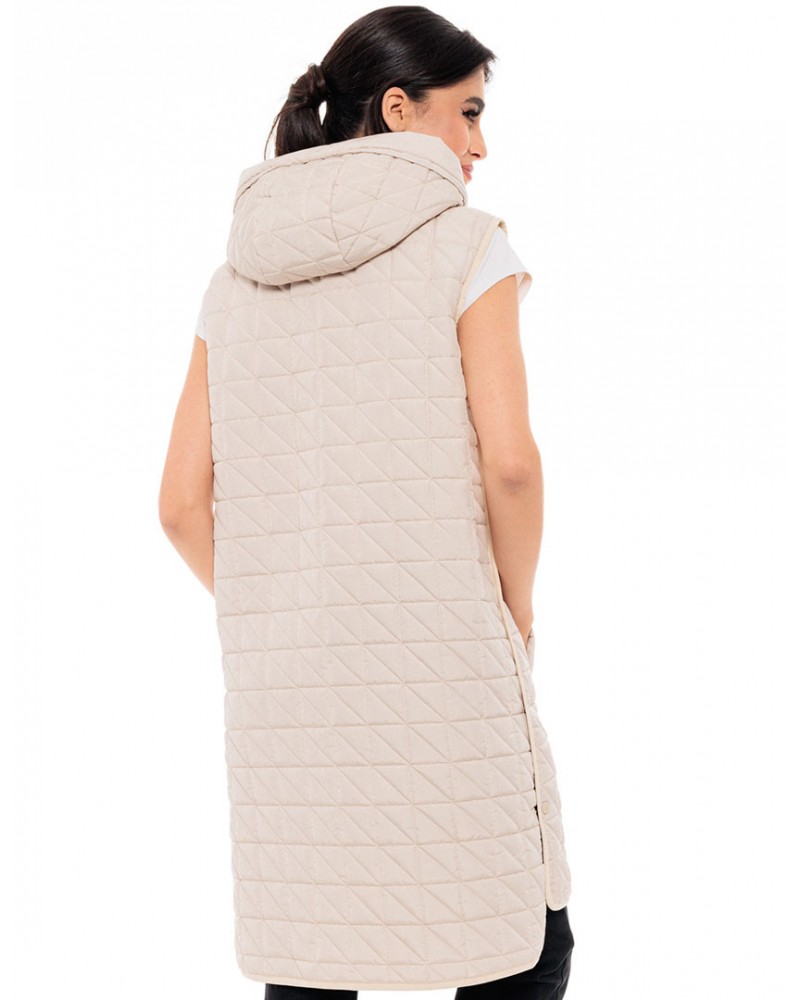 BISTON B'  Γυναικείο μακρύ ultra light αμάνικο μπουφάν με κουκούλα - 49-102-001
