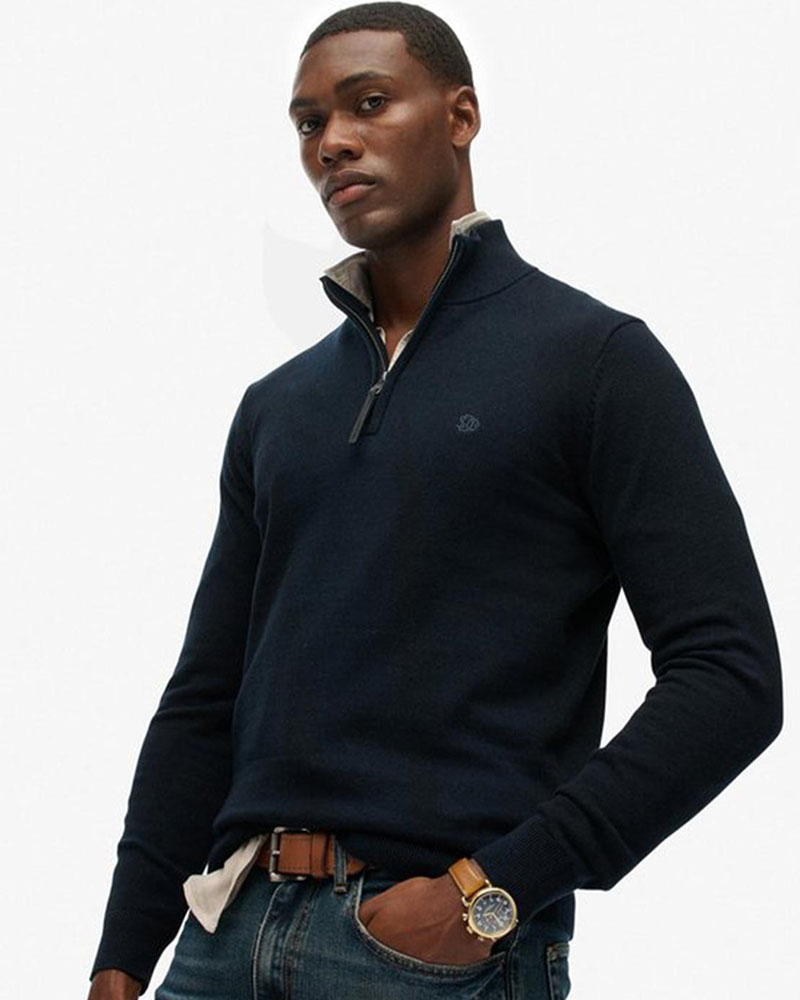 SUPERDRY & CO D1 STUD ESSENTIALS COTTON HALF ZIP ΠΛΕΚΤΟ ΑΝΔΡΙΚΟ - SD0APM6110690A000000