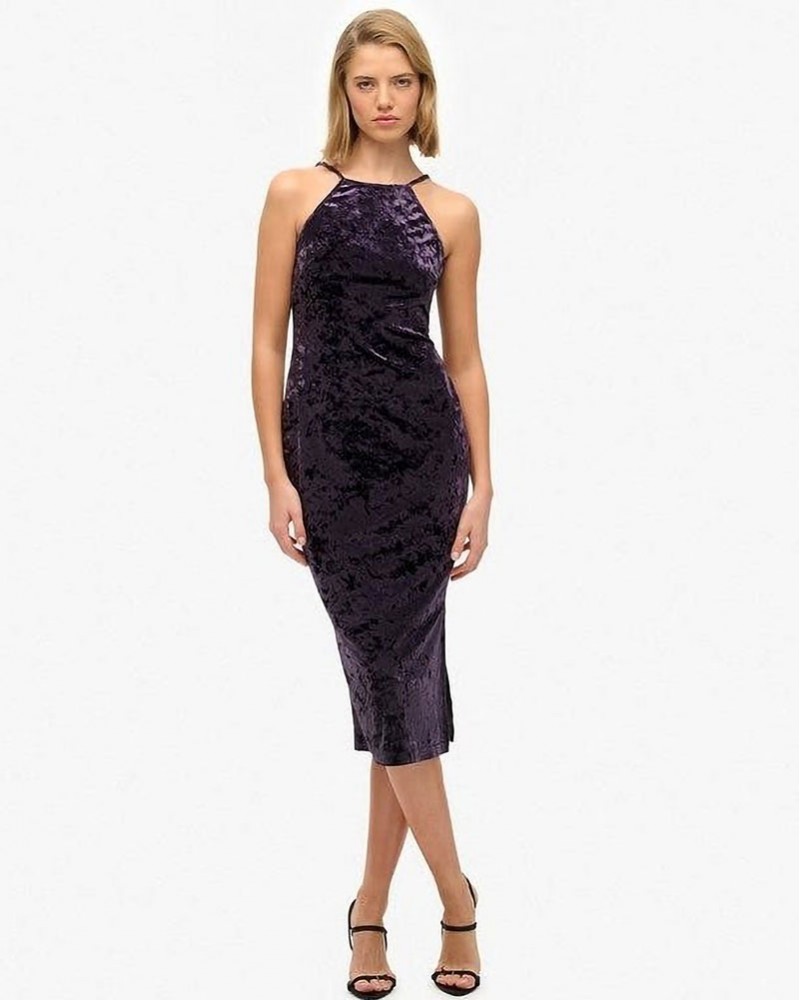 SUPERDRY & CO D3 STUD LACE BACK VELVET MIDI DRESS ΦΟΡΕΜΑ ΓΥΝΑΙΚΕΙΟ - SD0APW8011985A000000