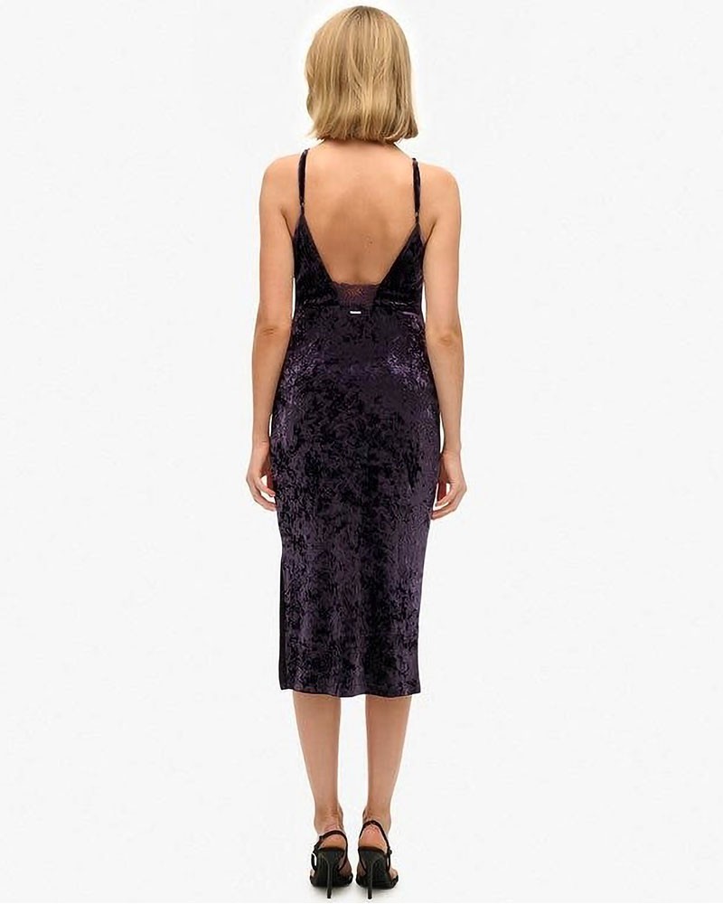 SUPERDRY & CO D3 STUD LACE BACK VELVET MIDI DRESS ΦΟΡΕΜΑ ΓΥΝΑΙΚΕΙΟ - SD0APW8011985A000000