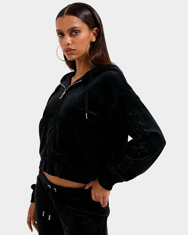 JUICY ICCLE DIAMANTE OVERSIZED CROPPED HOODIE - JCWAS225310-101 JUICY ICCLE DIAMANTE OVERSIZED CROPPED HOODIE - JCWAS225310-101