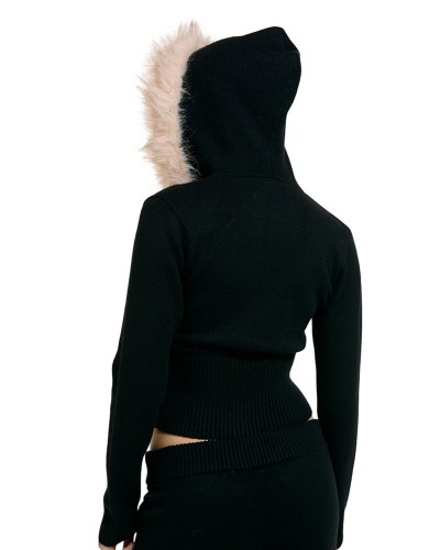 JUICY KNIT JUICY DIAMANTE HOODIE WITH FUR TRIM - JCWAS226309-101