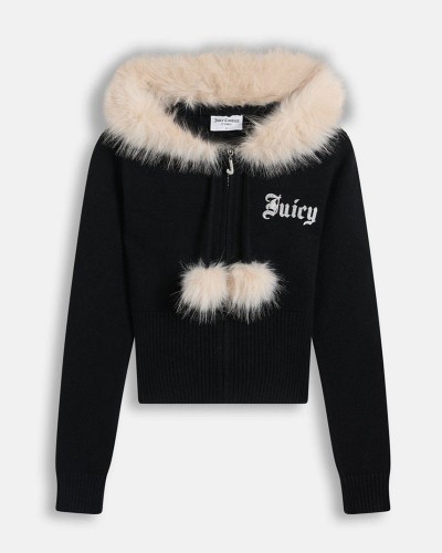 JUICY KNIT JUICY DIAMANTE HOODIE WITH FUR TRIM - JCWAS226309-101