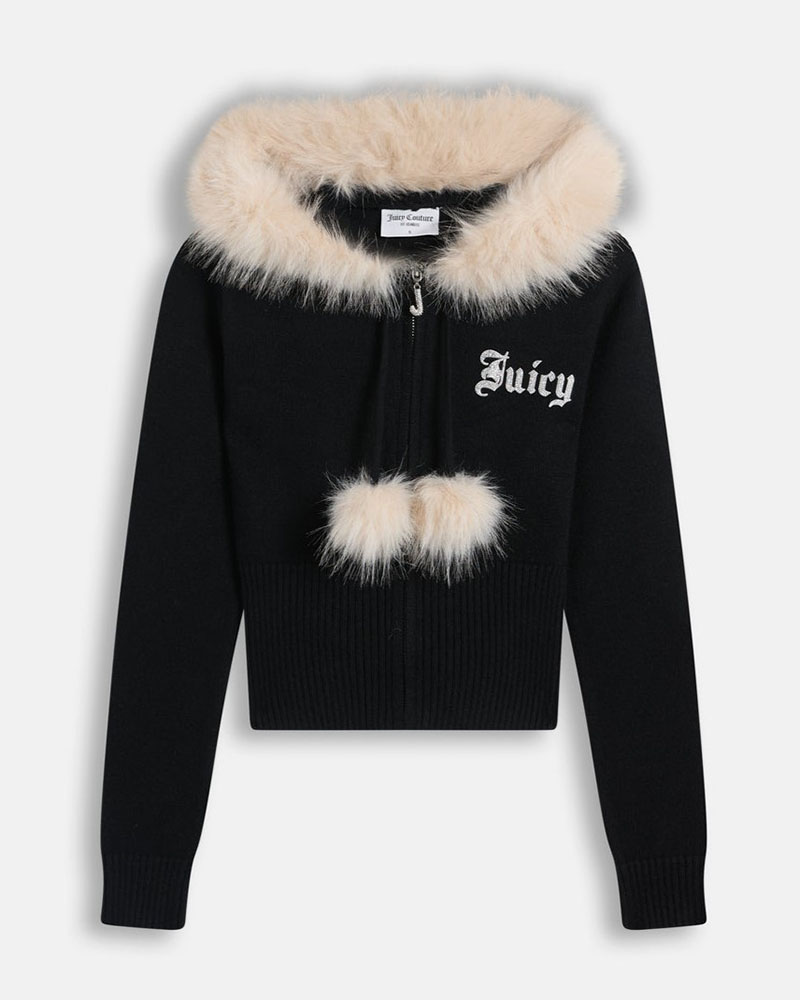 JUICY KNIT JUICY DIAMANTE HOODIE WITH FUR TRIM - JCWAS226309-101