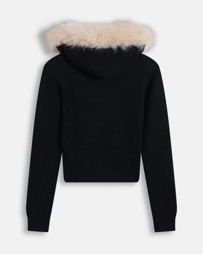 JUICY KNIT JUICY DIAMANTE HOODIE WITH FUR TRIM - JCWAS226309-101