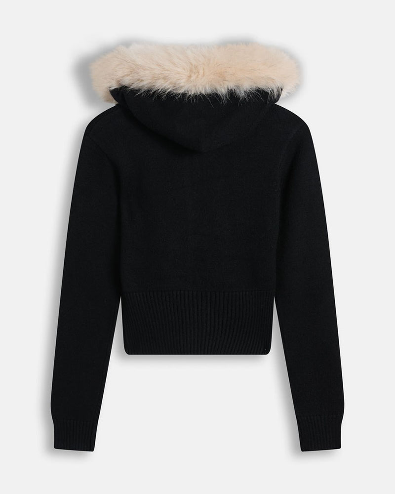 JUICY KNIT JUICY DIAMANTE HOODIE WITH FUR TRIM - JCWAS226309-101