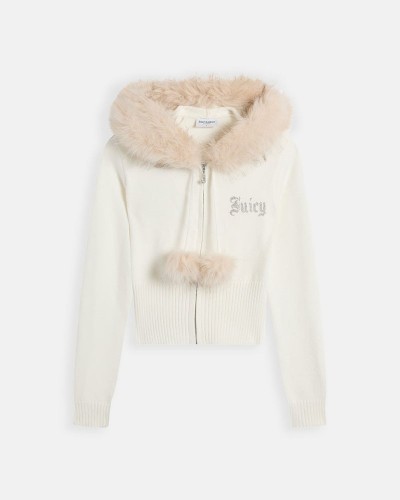 JUICY KNIT JUICY DIAMANTE HOODIE WITH FUR TRIM - JCWAS226309-181