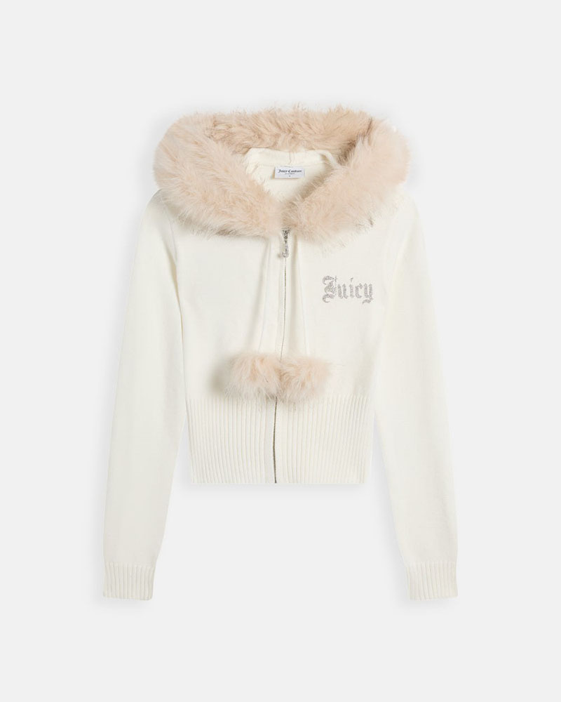 JUICY KNIT JUICY DIAMANTE HOODIE WITH FUR TRIM - JCWAS226309-181