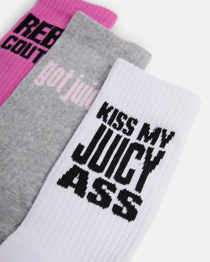 JUICY 3 PACK SLOGAN SOCKS - JCAXS126717-886