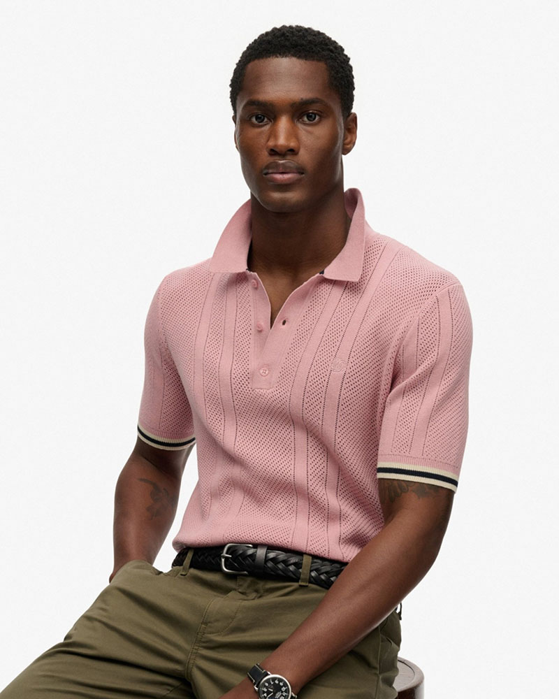 SUPERDRY & CO D2 STUD KNITTED TEXTURE S/S POLO ΜΠΛΟΥΖΑ ΑΝΔΡΙΚΟ - SD0APM1110458A000000