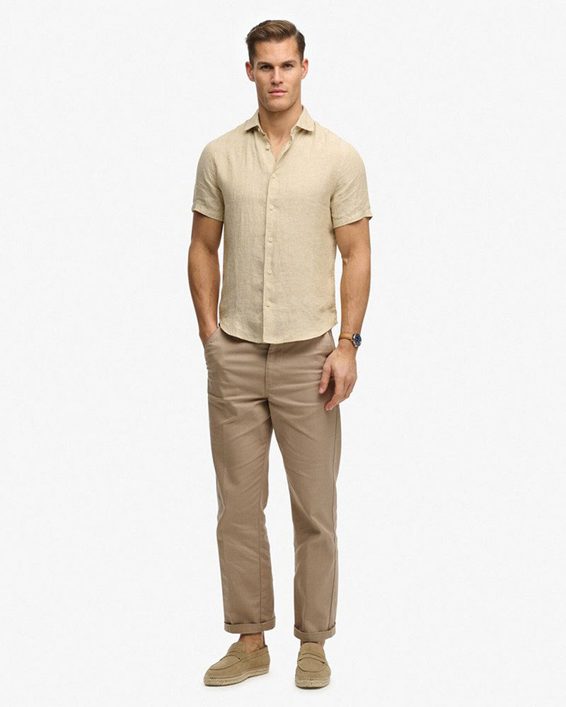 SUPERDRY & CO D3 STUD RIVIERA S/S LINEN SHIRT ΠΟΥΚΑΜΙΣΟ ΑΝΔΡΙΚΟ - SD0APM4011104A000000