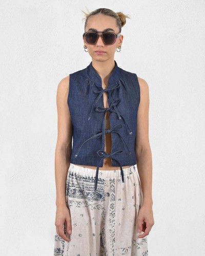 HEEL DENIM CROPPED TOP  ΑΜΑΝΙΚΟ ΜΕ ΜΑΟ ΓΙΑΚΑ - 55-183007