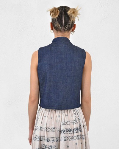 HEEL DENIM CROPPED TOP  ΑΜΑΝΙΚΟ ΜΕ ΜΑΟ ΓΙΑΚΑ - 55-183007