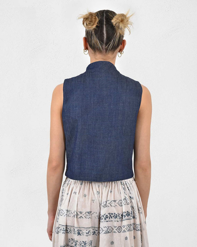 HEEL DENIM CROPPED TOP  ΑΜΑΝΙΚΟ ΜΕ ΜΑΟ ΓΙΑΚΑ - 55-183007