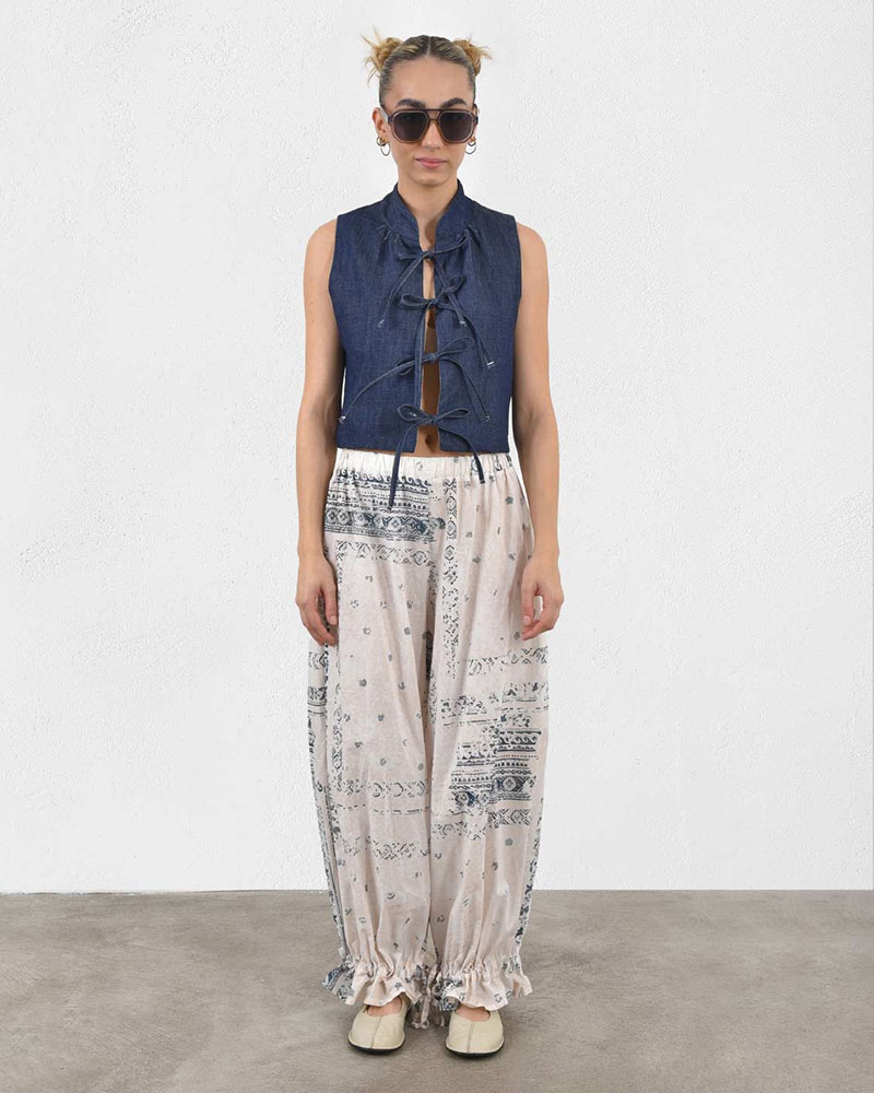 HEEL DENIM CROPPED TOP  ΑΜΑΝΙΚΟ ΜΕ ΜΑΟ ΓΙΑΚΑ - 55-183007