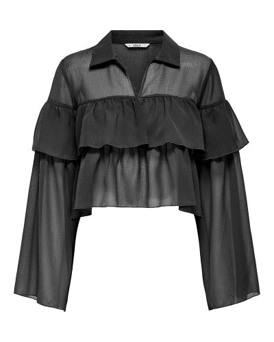 ONLY ONLSUZZI L/S FRILL TIE TOP OX WVN - 15360661 ONLY ONLSUZZI L/S FRILL TIE TOP OX WVN - 15360661