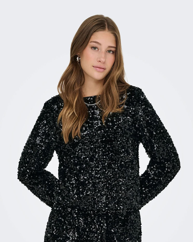 ONLY ONLCONFIDENCE L/S SEQUIN BOW TOP JRS - 15360166