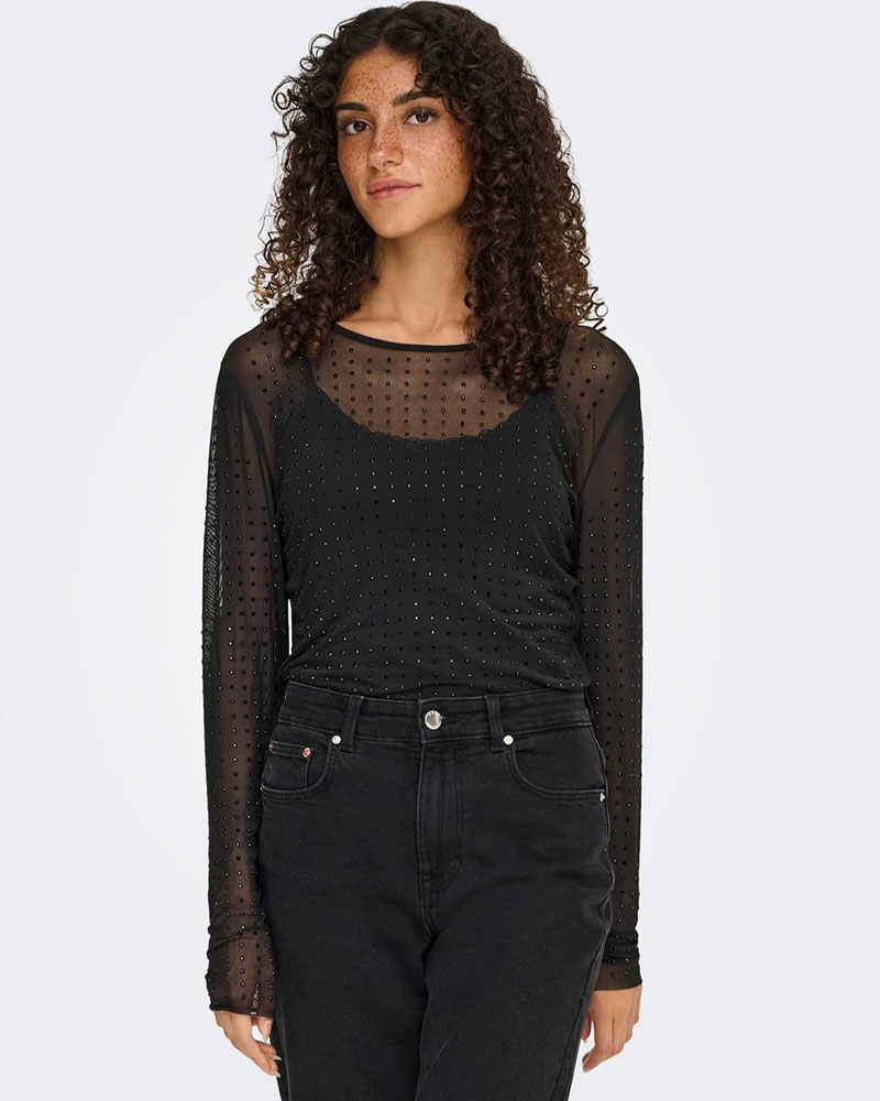 ONLY ONLHILEN LS RHINESTONE MESH TOP WVN - 15358317 ONLY ONLHILEN LS RHINESTONE MESH TOP WVN - 15358317