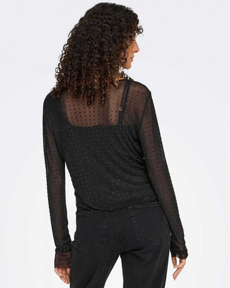 ONLY ONLHILEN LS RHINESTONE MESH TOP WVN - 15358317 ONLY ONLHILEN LS RHINESTONE MESH TOP WVN - 15358317