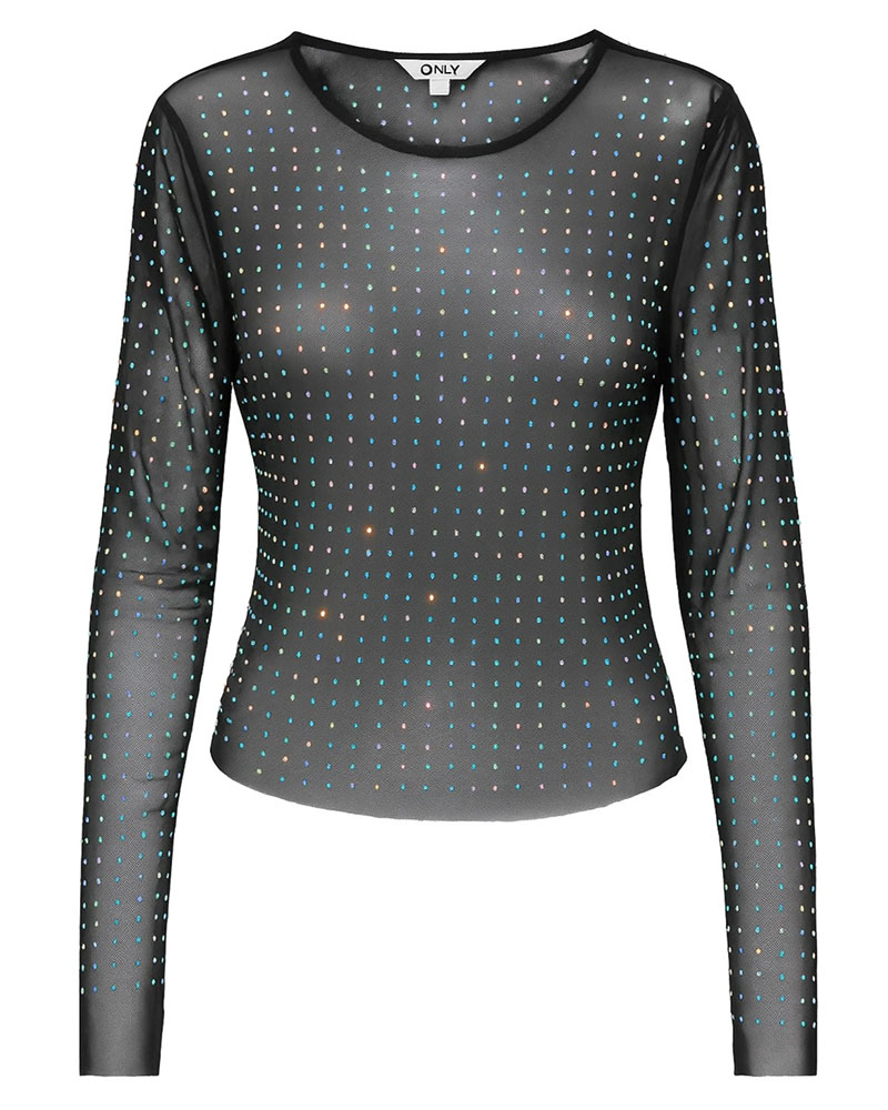 ONLY ONLHILEN LS RHINESTONE MESH TOP WVN - 15358317 ONLY ONLHILEN LS RHINESTONE MESH TOP WVN - 15358317