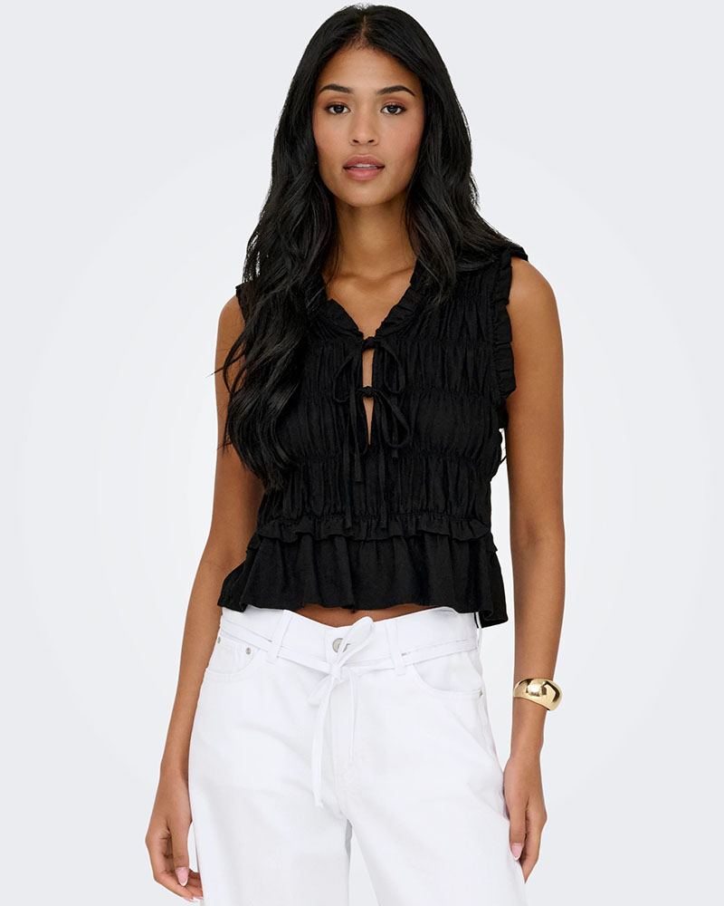 ONLY ONLGOA S/S LINEN BL FRILL TOP CC PNT - 15363693