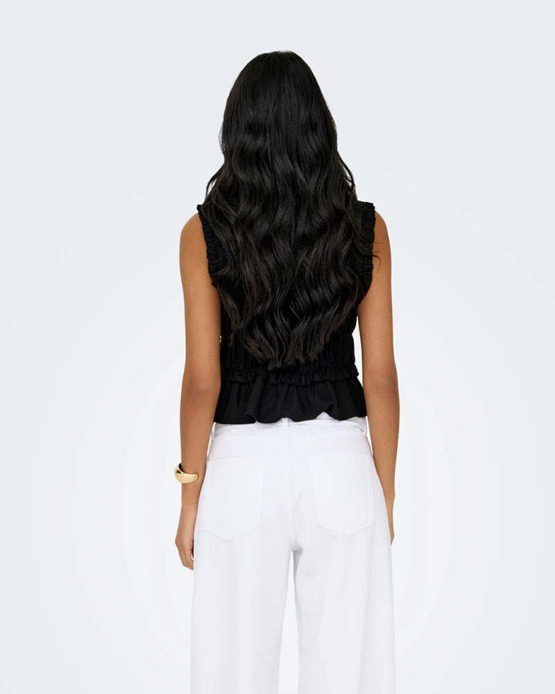 ONLY ONLGOA S/S LINEN BL FRILL TOP CC PNT - 15363693