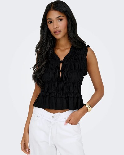 ONLY ONLGOA S/S LINEN BL FRILL TOP CC PNT - 15363693