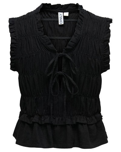 ONLY ONLGOA S/S LINEN BL FRILL TOP CC PNT - 15363693