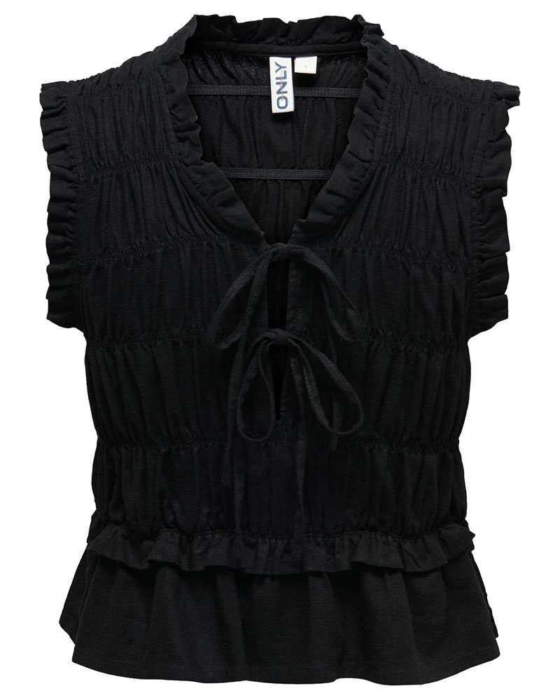 ONLY ONLGOA S/S LINEN BL FRILL TOP CC PNT - 15363693