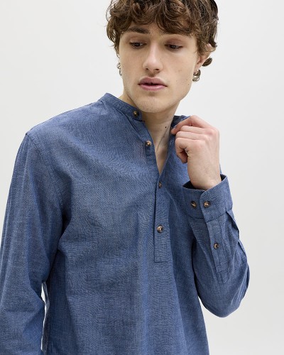 JACK & JONES JJESUMMER LINEN BLEND TUNIC SHIRT L/S SN - 12289190
