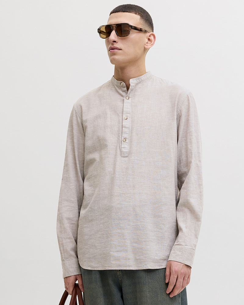 JACK & JONES JJESUMMER LINEN BLEND TUNIC SHIRT L/S SN - 12289190