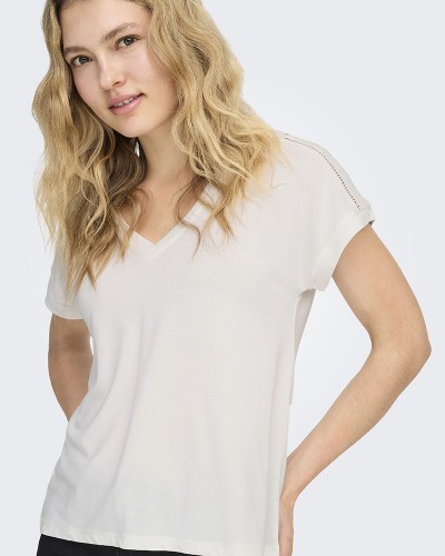 ONLY ONLFREE LIFE S/S V-NECK LACE TOP JRS - 15369294