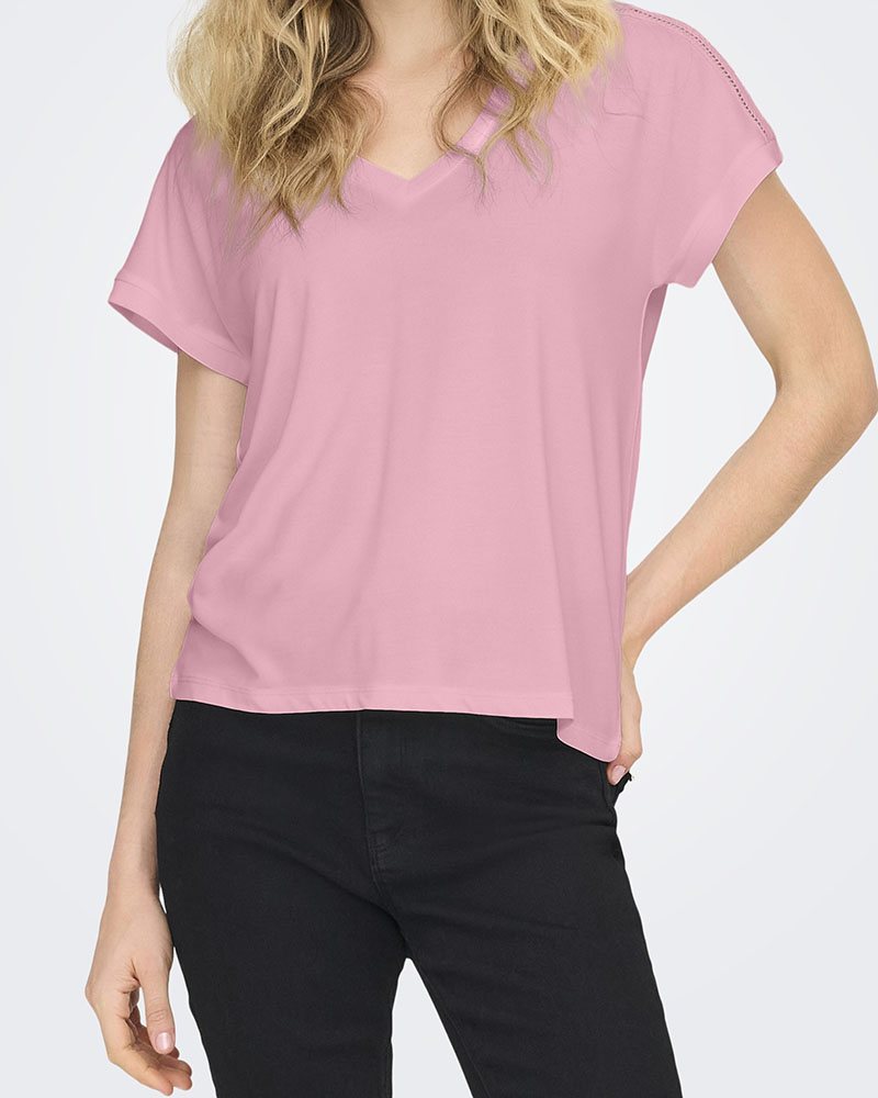 ONLY ONLFREE LIFE S/S V-NECK LACE TOP JRS - 15369294