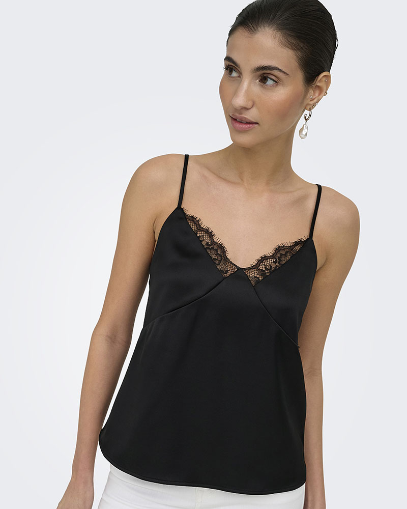 ONLY ONLFARAYA STRAP LACE SATIN TOP WVN - 15380254