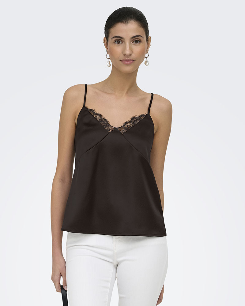 ONLY ONLFARAYA STRAP LACE SATIN TOP WVN - 15380254