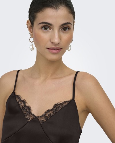 ONLY ONLFARAYA STRAP LACE SATIN TOP WVN - 15380254