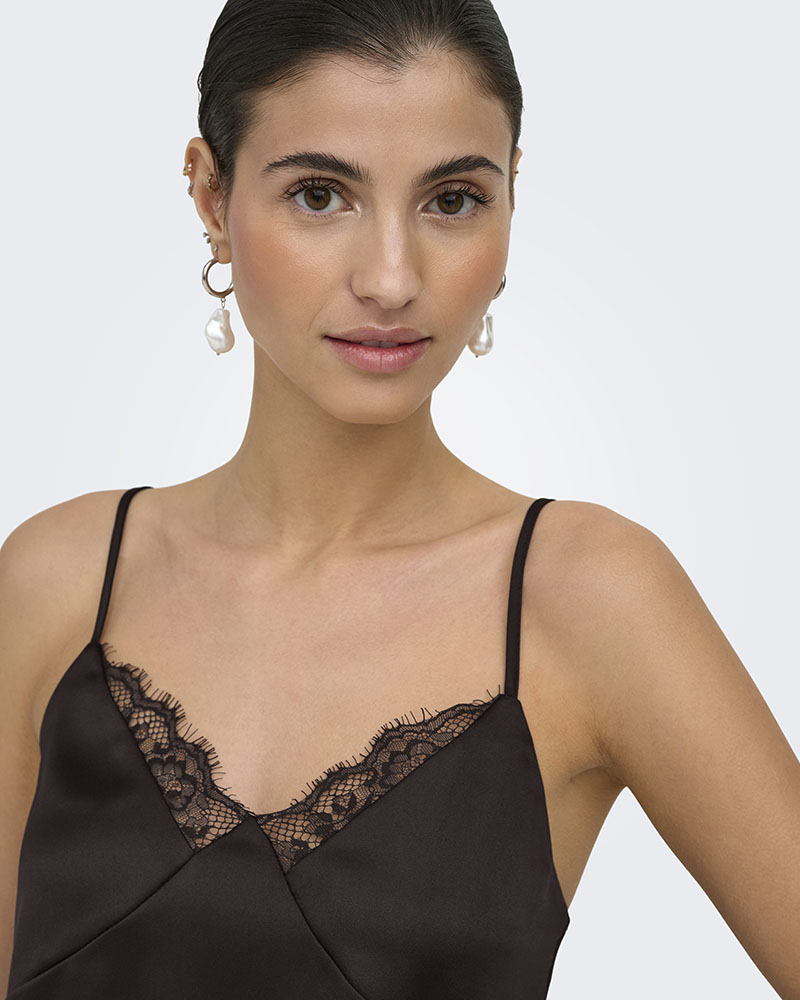 ONLY ONLFARAYA STRAP LACE SATIN TOP WVN - 15380254