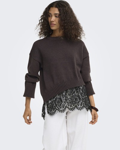 ONLY ONLEVIE LS LACE MIX O-NECK KNT - 15382505