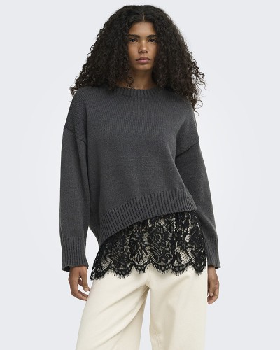 ONLY ONLEVIE LS LACE MIX O-NECK KNT - 15382505