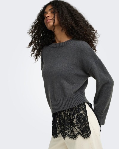 ONLY ONLEVIE LS LACE MIX O-NECK KNT - 15382505