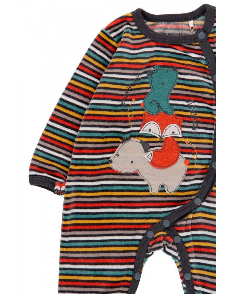 BOBOLI Velour play suit striped for baby boy - 145134