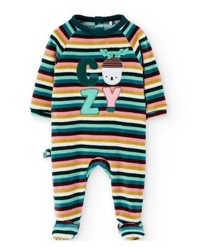 BOBOLI Velour play suit striped for baby - 142096
